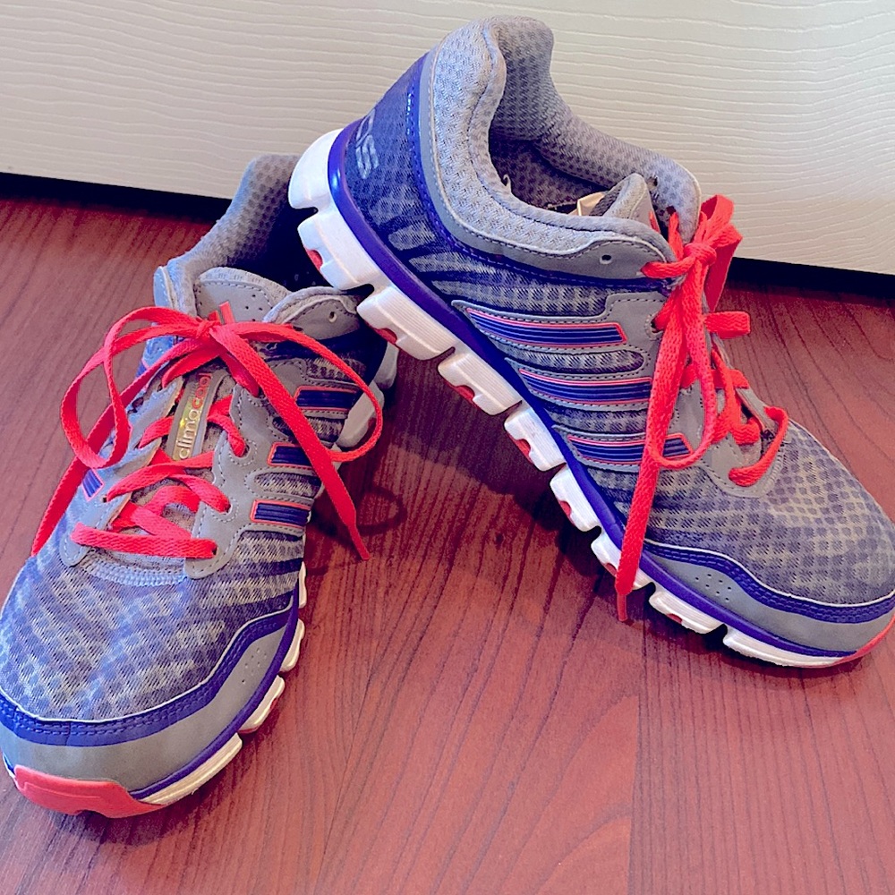 Adidas womens gray purple climacool running shoes sneakers Sz 7